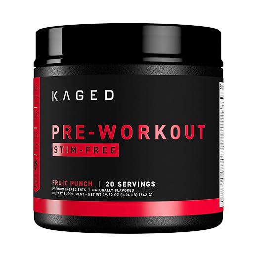 Kaged Muscle Stimulant Free Pre Workout Powder Preworkout for Men & Pre Workout Women, Delivers Increased Strength, Endurance & Pumps; One of The Highest Rated Pre-Workout Supplements, Fruit Punch