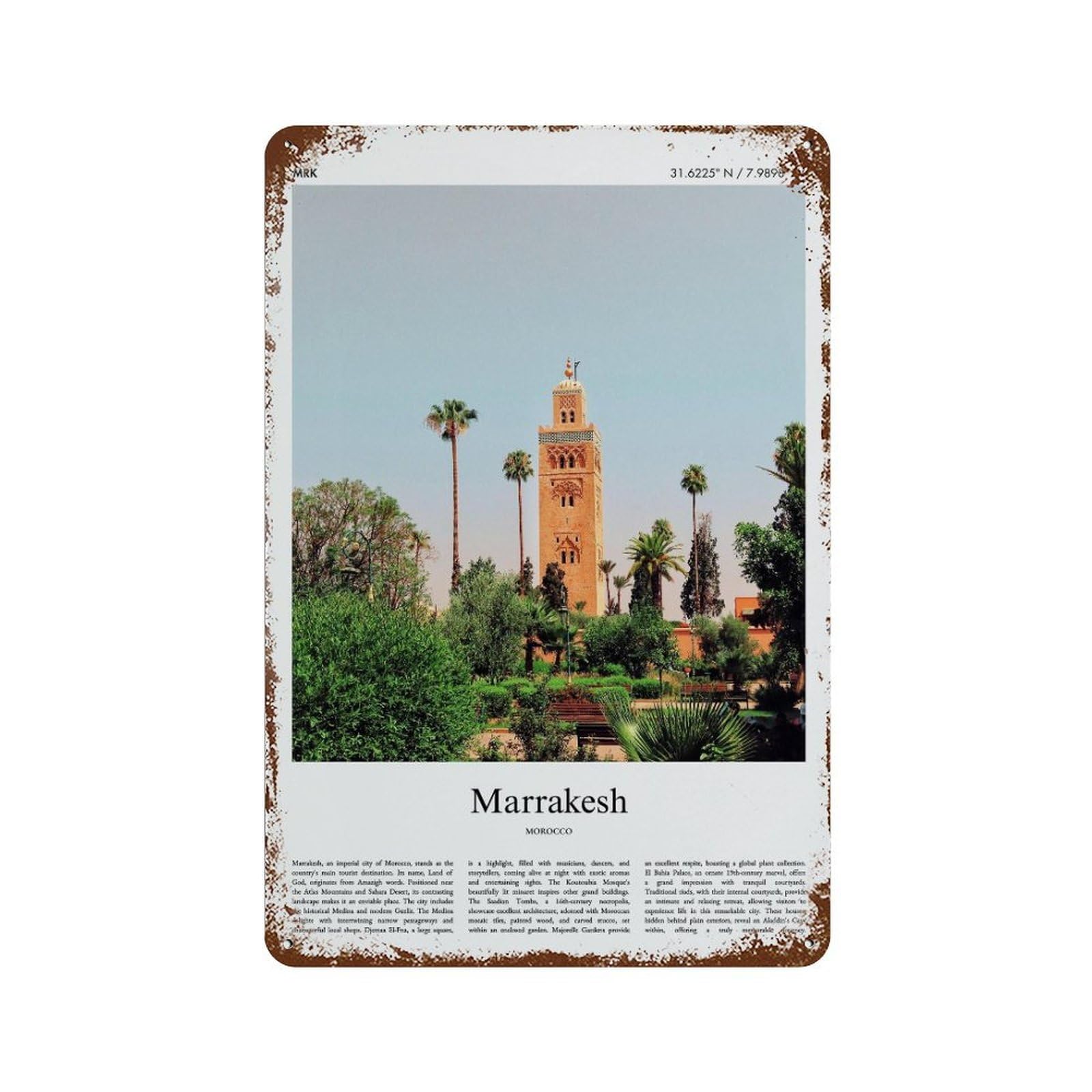 xiaoxiaoshen Marrakesh Morocco City Scenery Wall Decor Art Metal Tin Poster Modern Home Decor Art Home Bar Shop Decorations Vintage Sign 30x20cm
