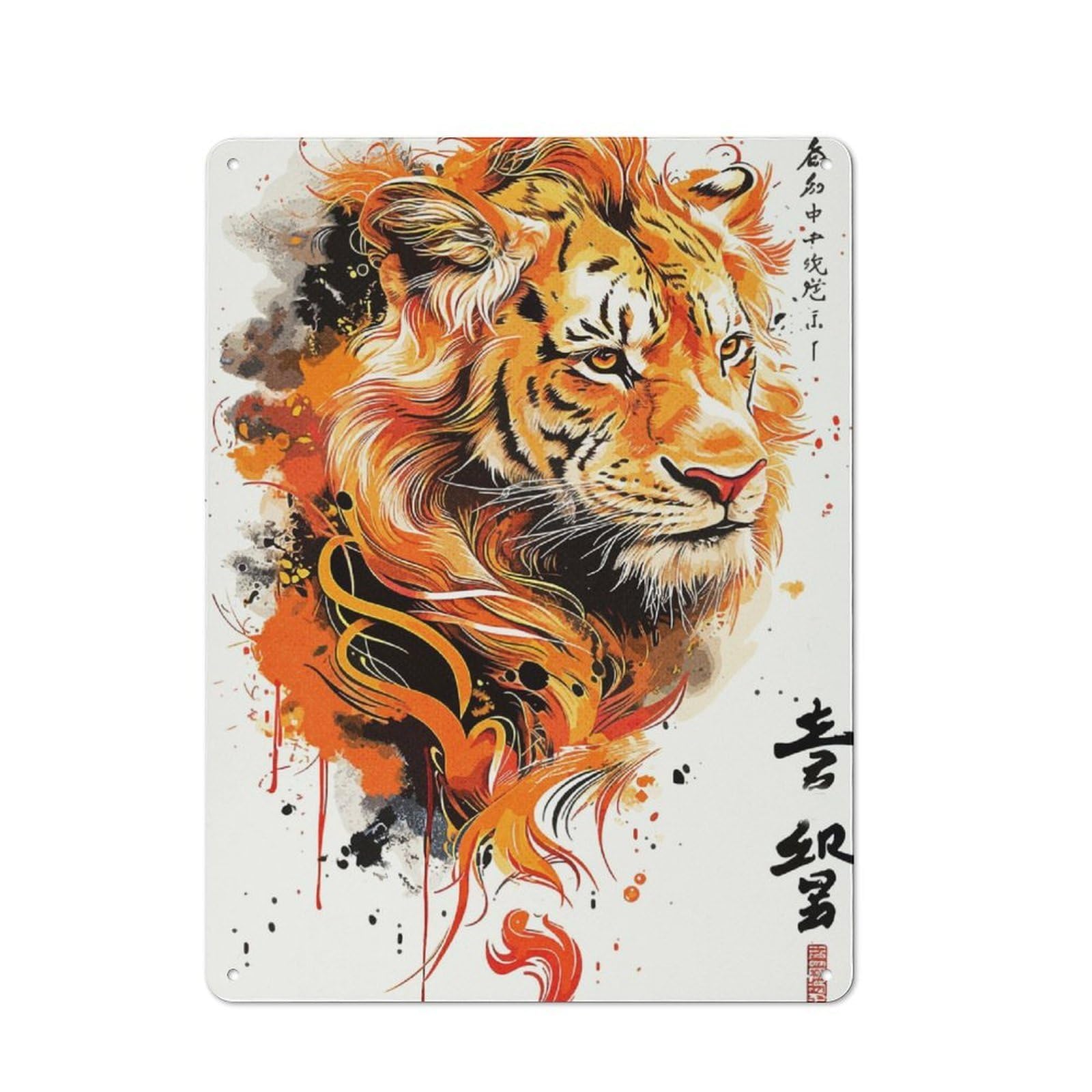 Junmoney Splatter Tiger Metal Plaque 40X30cm With For Pub Or Café, Rustic Decor, For Pub Decor Enthusiasts