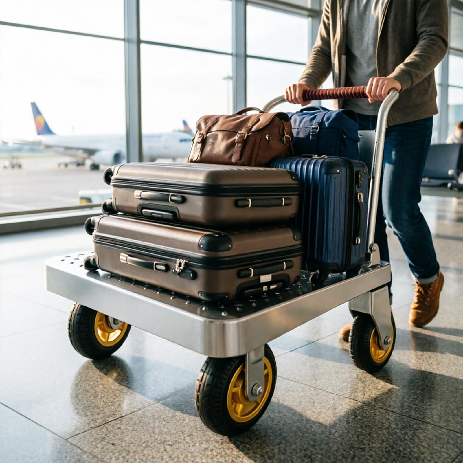 Plattformwagen Klappbar 300KG Große Räder, 60x40cm, Schwerlast Profi-Transportkarren für baumaterialien Industrie & Lagerhallen, Multifunktions-Handwagen mit Antirutsch-Stahlplatte