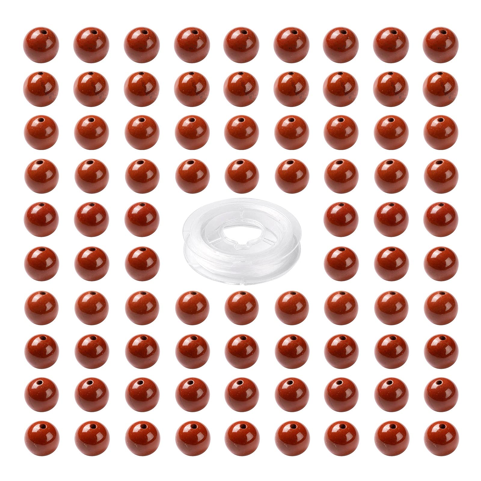Perles en jaspe rouge 8mm avec fil élastique pour réparer et créer des bijoux