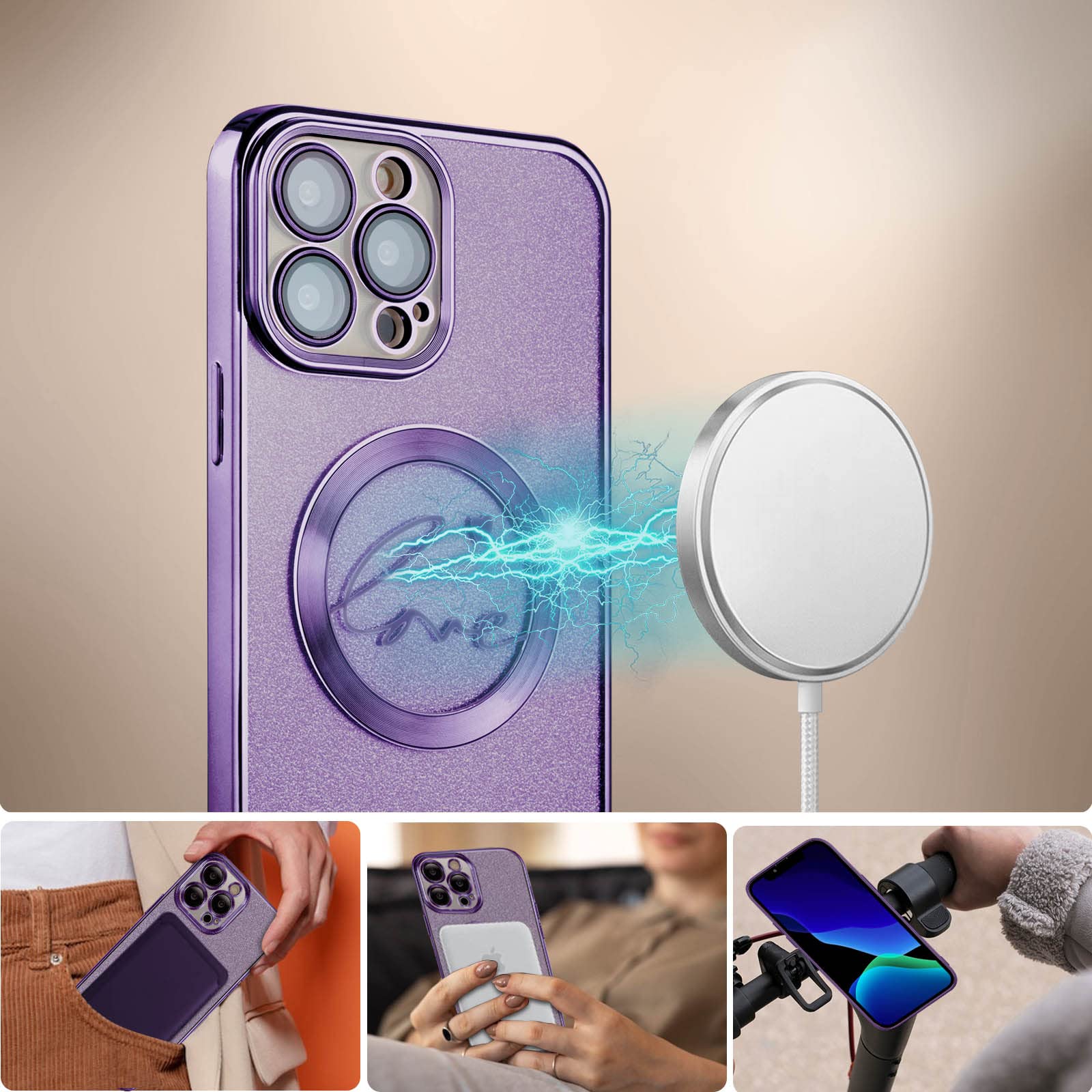 MGQILING Handyhülle Für IPhone 15 Pro Max – Magnetisch, Glitzernd, Mit Herzmuster & MagSafe
