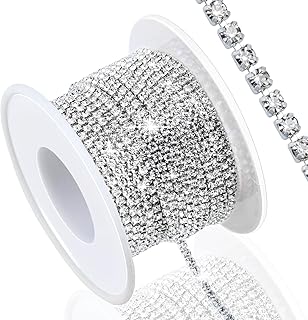 Dowarm Cadena de cierre de diamantes de imitación de cristal de 10 yardas de 0.079 pulgadas para coser Crocs zapatos ropa, tazas, cadena de diamantes de imitación SS6 para manualidades, joyería, ramo