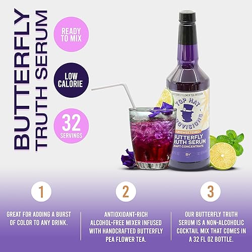 Miniatura 4 de Top Hat Butterfly Truth Serum - Butterfly Pea Floral Extract - Blue Flower Tea Tincture - Blue Bitters - Unsweetened - Non-Alcoholic - Make Drinks