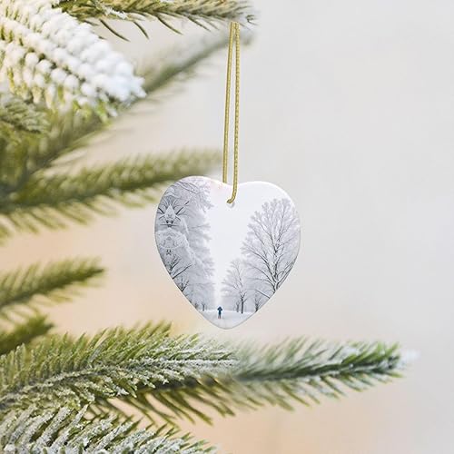 Miniatura 8 de Árboles en días nevados con estampado de árbol de Navidad colgante de cerámica en forma de corazón colgantes de árbol de Navidad reuniones