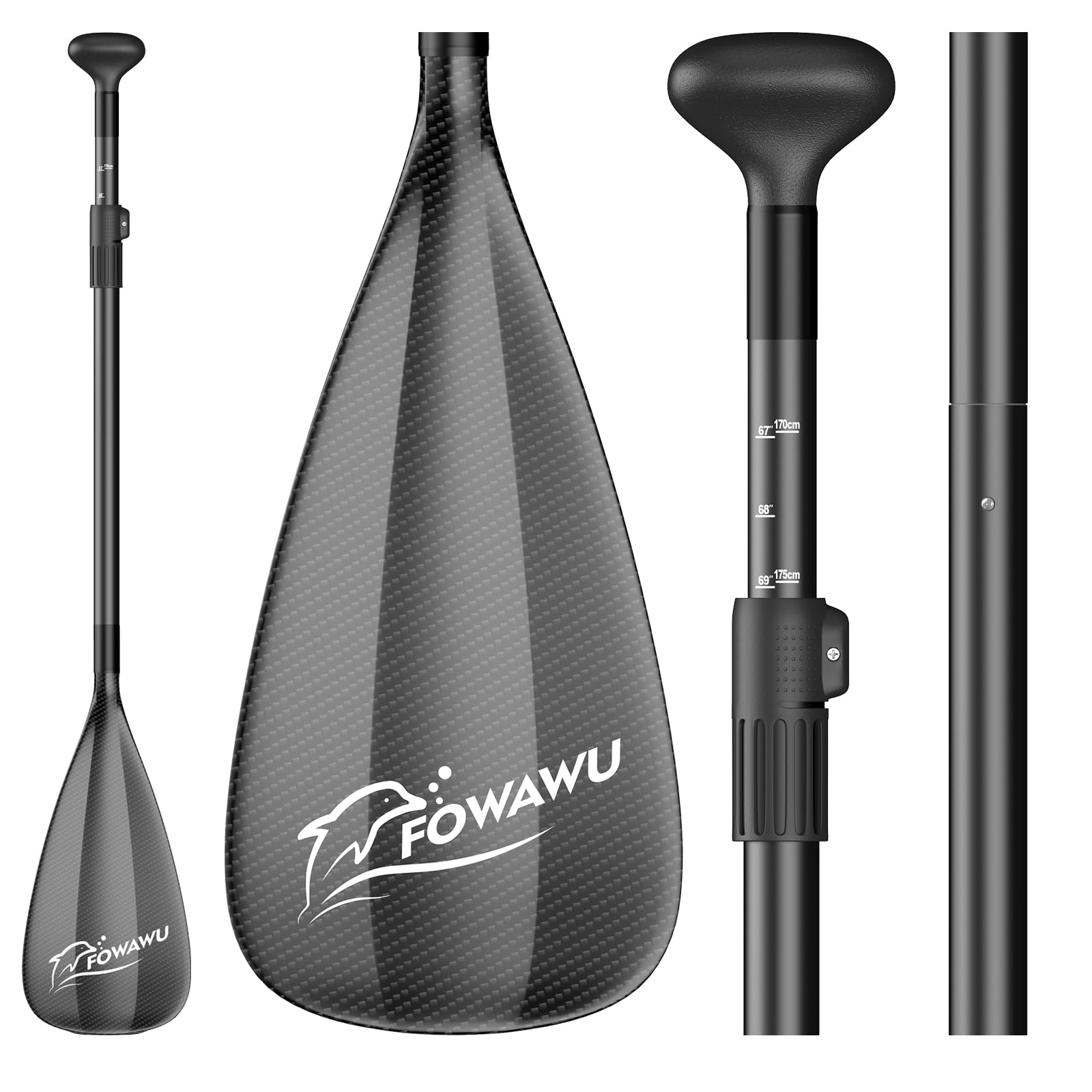 FOWAWU Pagaia SUP Alluminio, Leggero 1.77 lbs (804g) Pagaia da 3 pezzi per SUP Stand Up Paddle Board, Remo per Sup Regolabile Telescopica 160 cm – 210 cm