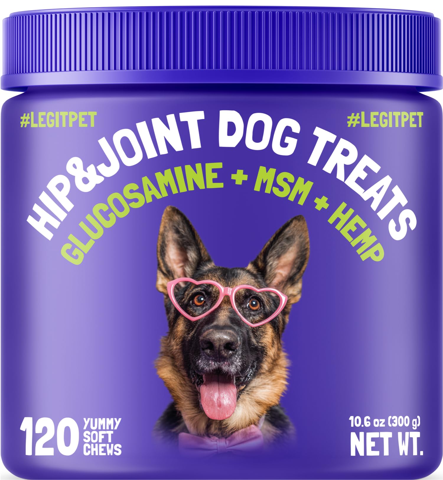 LEGITPET Hemp Hip & Joint Supplement for Dogs - 120 Soft Chews - Made in USA - Glucosamine for Dogs - Chondroitin - MSM - Turmeric - Hemp Seed Oil - Natural Pain Relief and Mobility