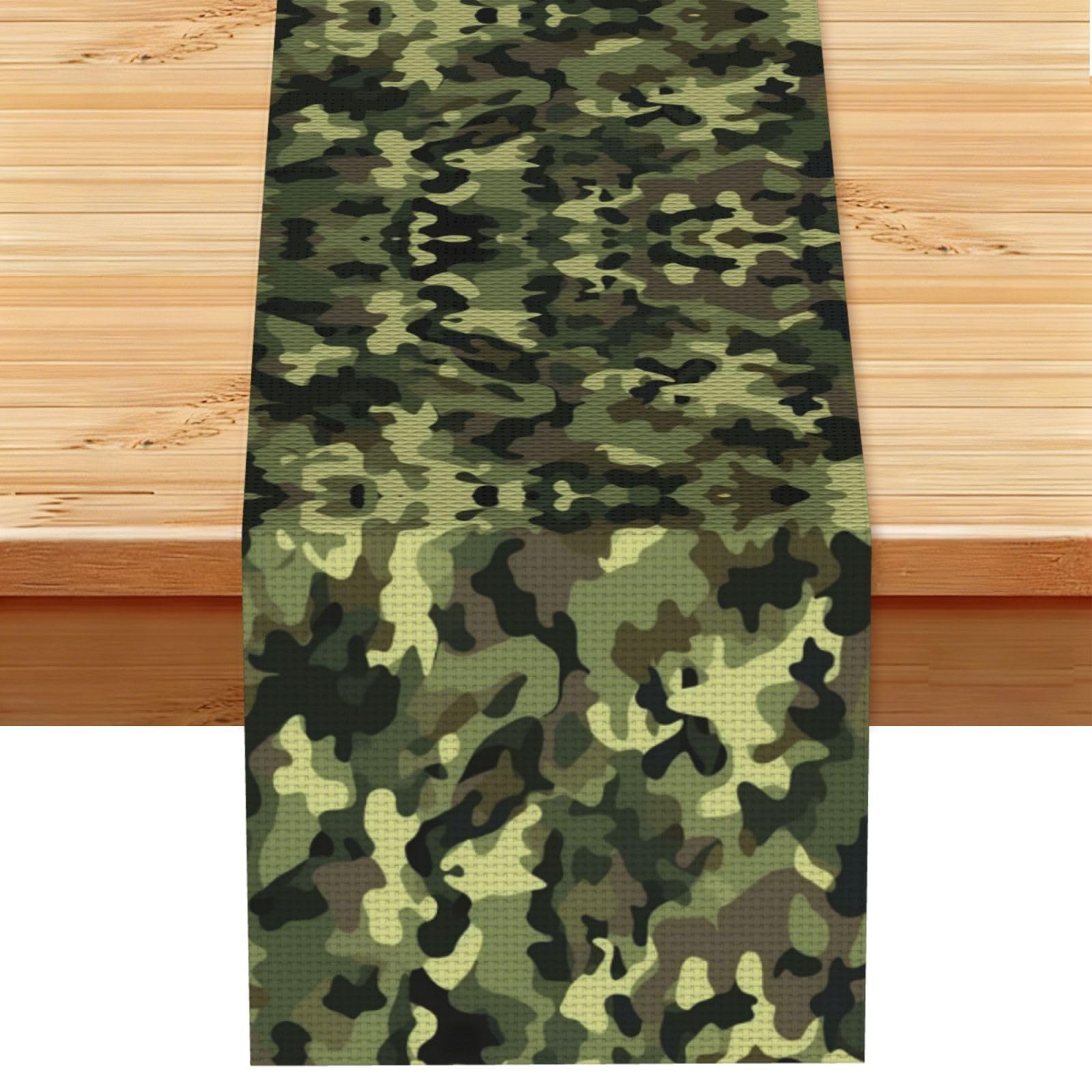 Muted Olive Camo Printed Table Runner 13 x 72, Wrinkle Resistant Decor for Dining Table Coffee Table Fireplace