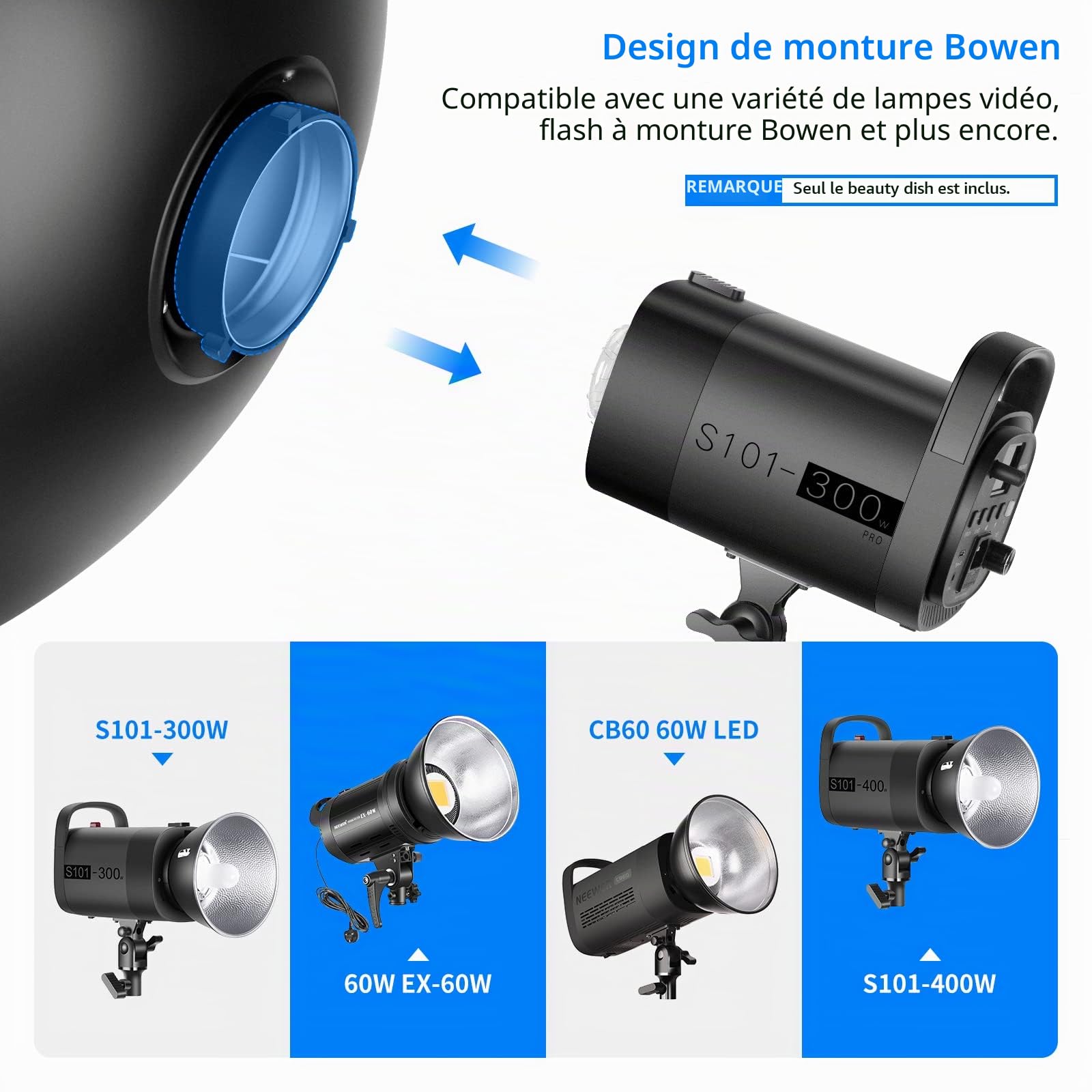Neewer 41cm Réflecteur Bol Beauté en aluminium Standard avec Diffuseur pour Flash Studio Strobe Bowens Mont comme Neewer Vision 4 Vc-400hs Vc-300hh Vc-300hhlr Ve-300