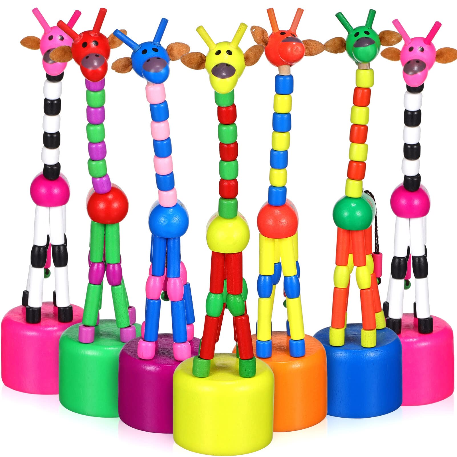 SAFIGLE 15 Pcs Bendable Wooden Giraffe Finger Puppets:Push Up Press Base Thumb Finger Puppets for Kids