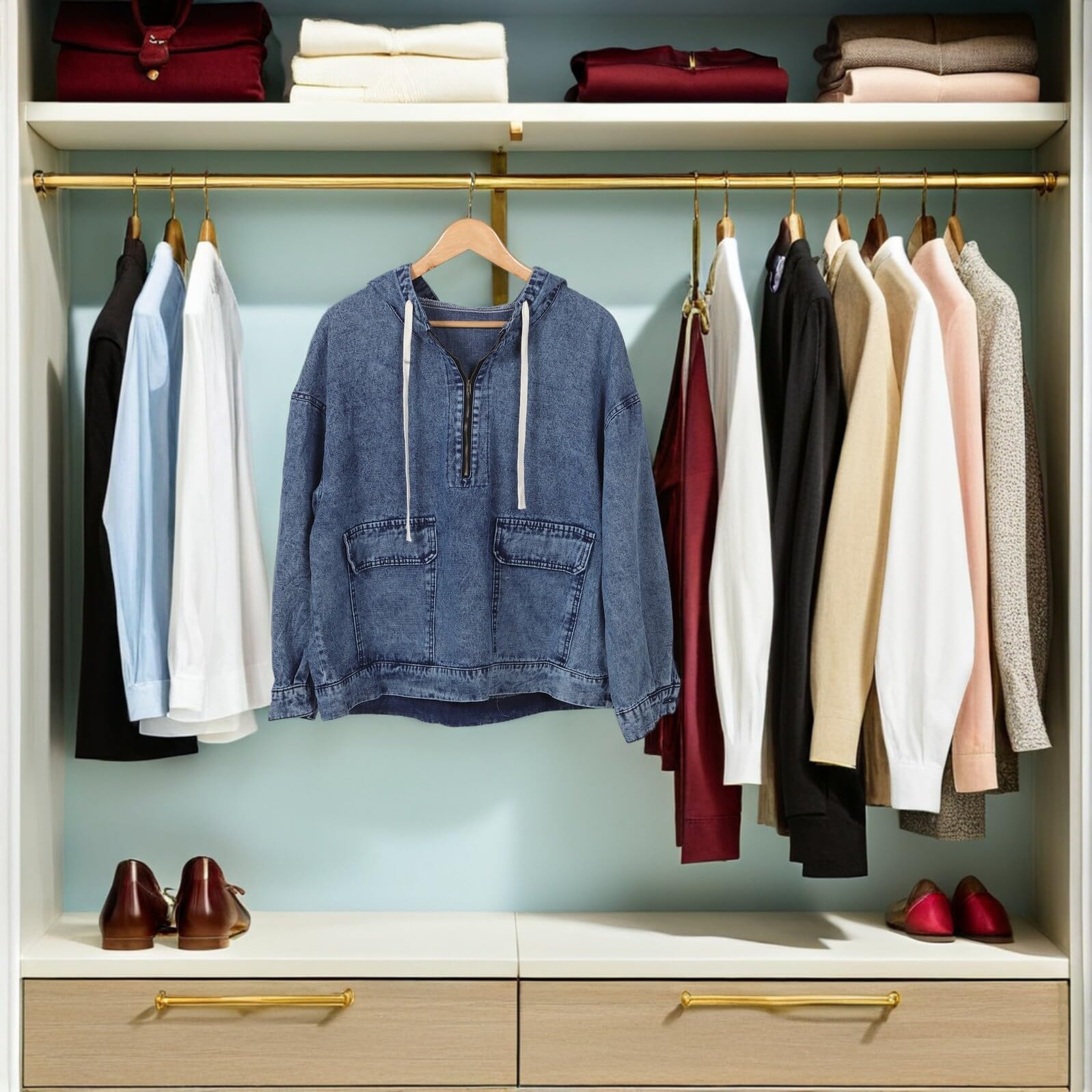 ibasenice Bluza dżinsowa modna dżinsowa z kapturem z kapturem elegancki płaszcz dżinsowy typu oversize typu oversize Blue