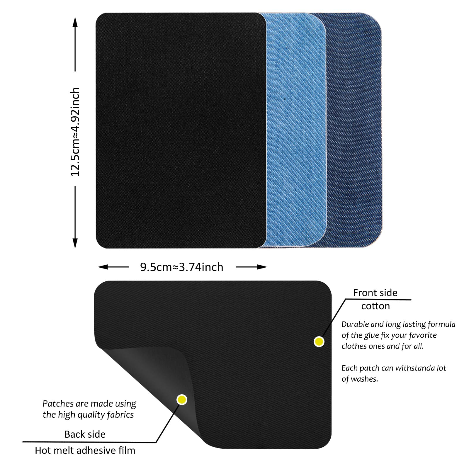Parches termoadhesivos para reparación de ropa, parches de reparación de costura de tela, decoración clásica para jeans, camisas, ropa, pantalones, tamaño 3.7 x 4.92 pulgadas (9.5 cm x 12.5 cm) (azul