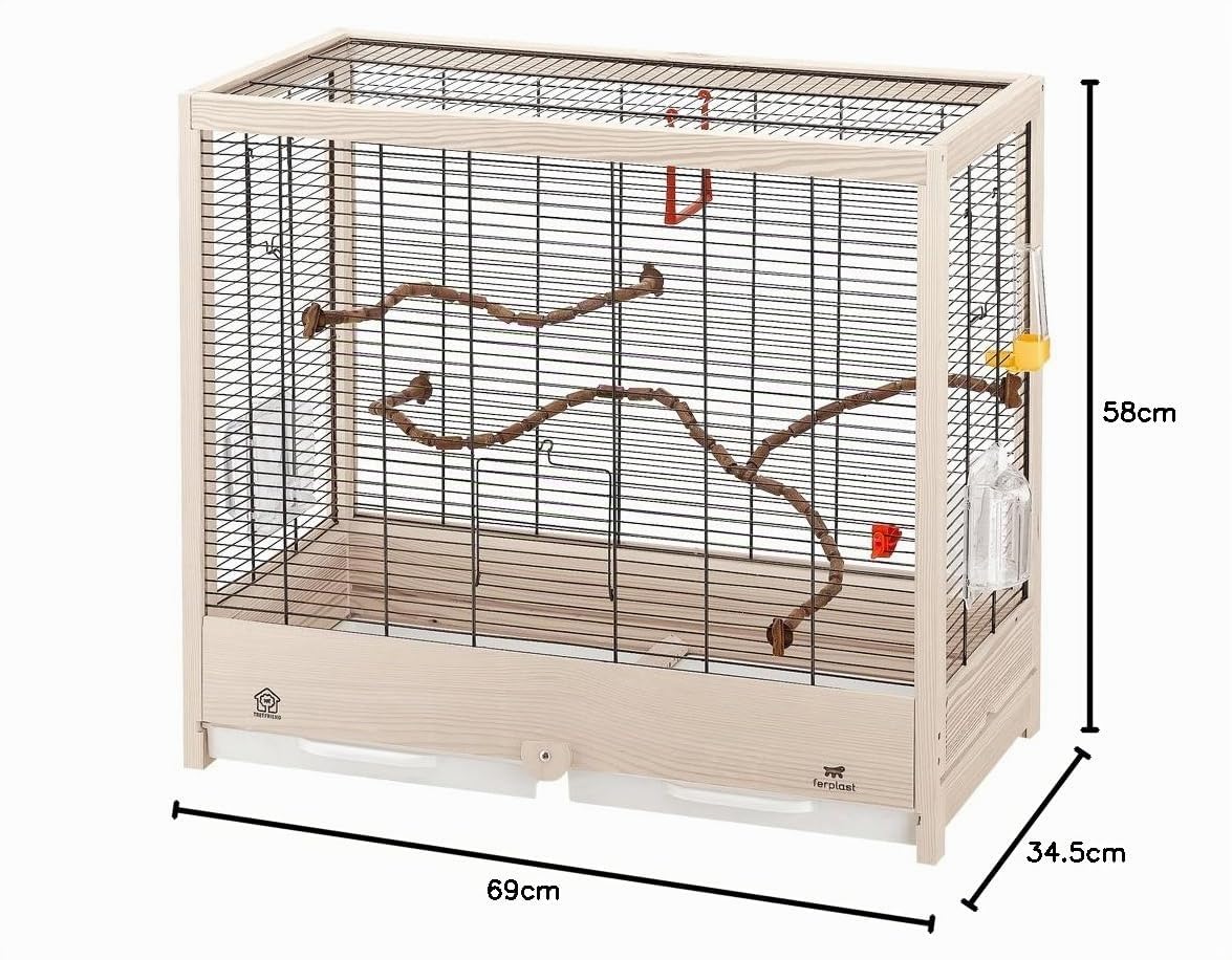 Ferplast Gabbia per Uccelli in legno FSC GIULIETTA 5, GabbiaCanarini, Cocorite e Uccelli esotici, Accessori inclusi, 69 x 34,5 x h 58 cm