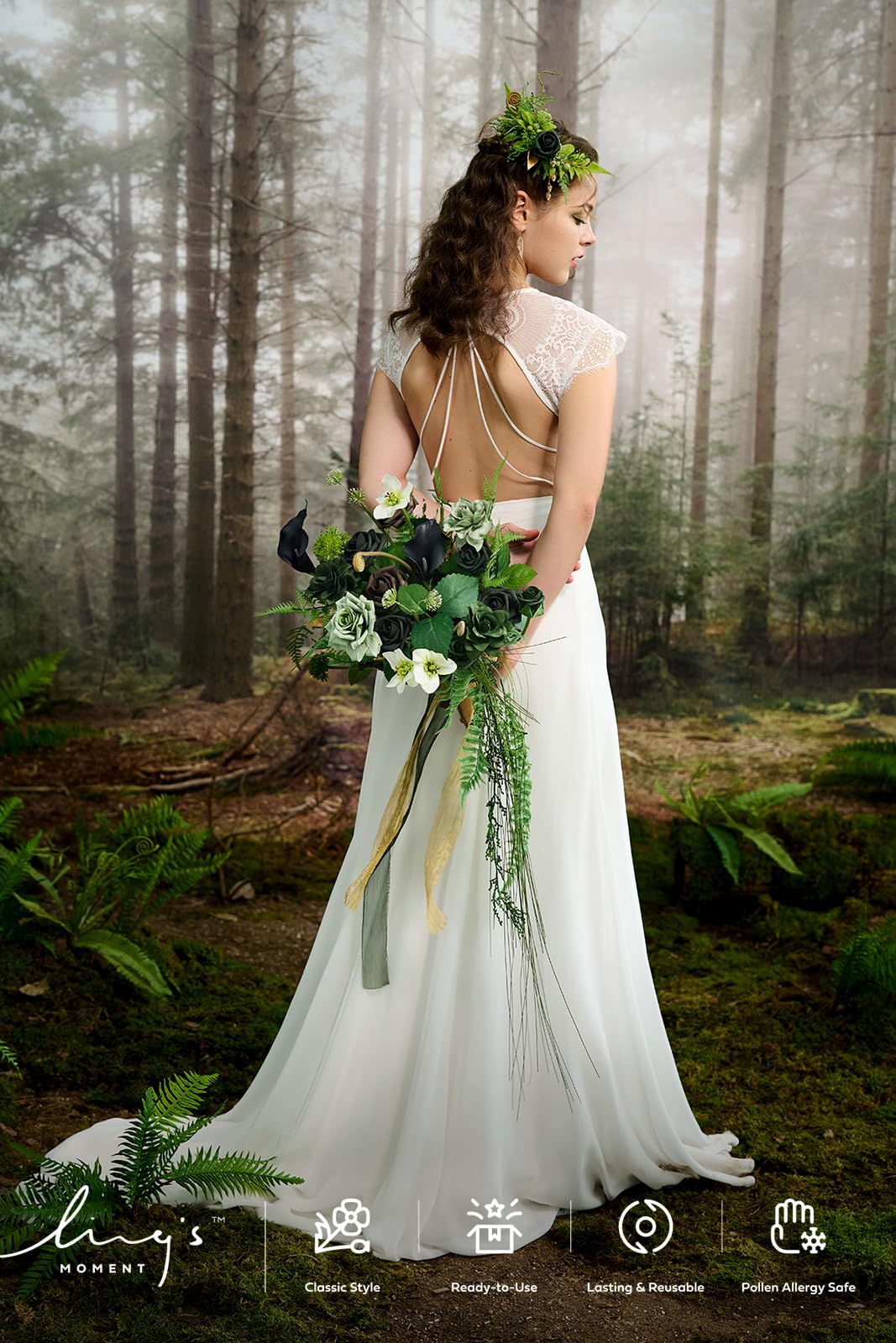 Amazon.com: Ling's moment Forest Green Bridal Bouquet Cascading, Emerald  Green Wedding Bouquets for Bride, 13 Inch Bride Bouquets for Wedding  Artificial Flowers Bouquets : Home & Kitchen