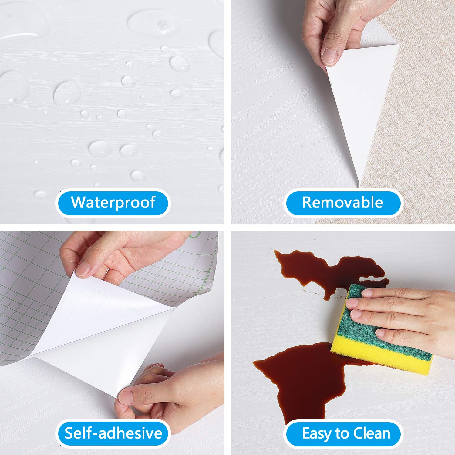 VEELIKE Papel Pintado Madera Vinilo Autoadhesivo Papel Pared Adhesivo Papel de Pared Vinilo Blanco para Muebles Puertas de Armario Encimera Cocina 0.4m x 18m