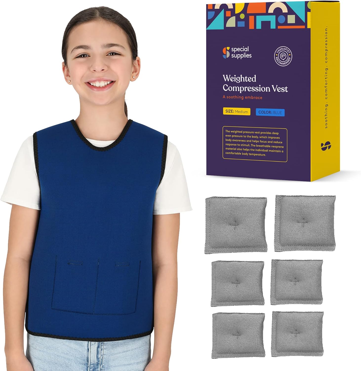 Special Supplies Weighted Sensory Compression Vest for Kids with Processing Disorders, ADHD, and Autism, Calming and Supportive with Adjustable Weight Fit (Medium 20x36 inches) : Health & Household