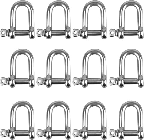 Grillete en Forma de D, 12 Piezas de Acero Inoxidable M4 Con Anilla, Recto para Aparejos de Cadena de Cable