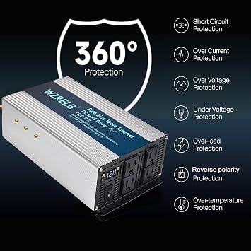 WZRELB 1800W Pure Sine Wave Inverter 48V DC to 110V 120V AC,Car Power Inverter with 4 AC Outlets, LED Display,Off-Grid Portable Power Converter for Home, RV, Truck, Camping