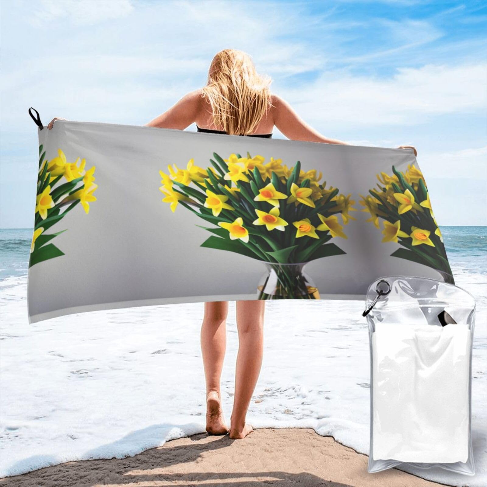 Toalla de baño de secado rápido y tacto suave con estampado grande de flores
