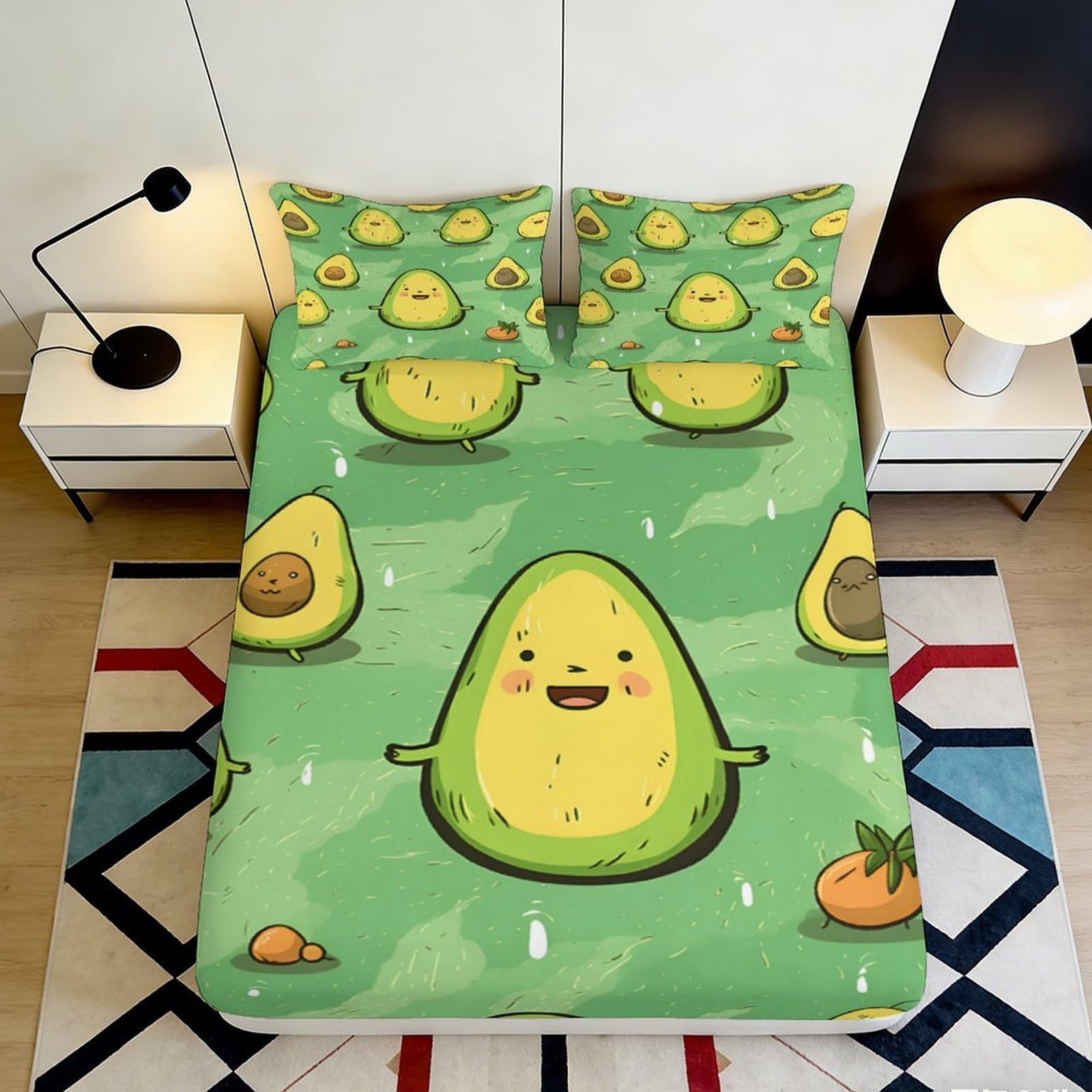 Pnayamiorkfel Style-10 3D Printed Cute Avocado Fitted Sheet Microfiber Green Cartoon Fruit Mattress Cover For Bedroom Dorm Bed Decor 90X200x25cm