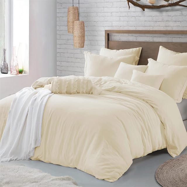 Swift Home Ensemble de housses de couettes de luxe, Ultra Douce, résistante aux rides, dormant toute la saison avec fermeture à glissière & Cravates d'angle, soin facile avec 1 Couverture de coudée,1 Shameau d'oreiller (Twin/Twin) XL, Crème)
