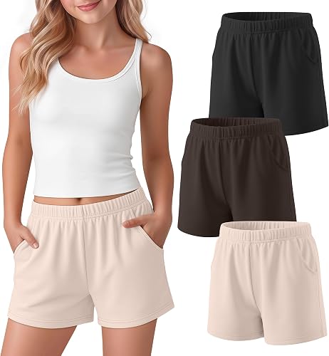 Langyiwee 3 Pack Girls Shorts Teens Back to School Shorts Elastic Waist Casual A