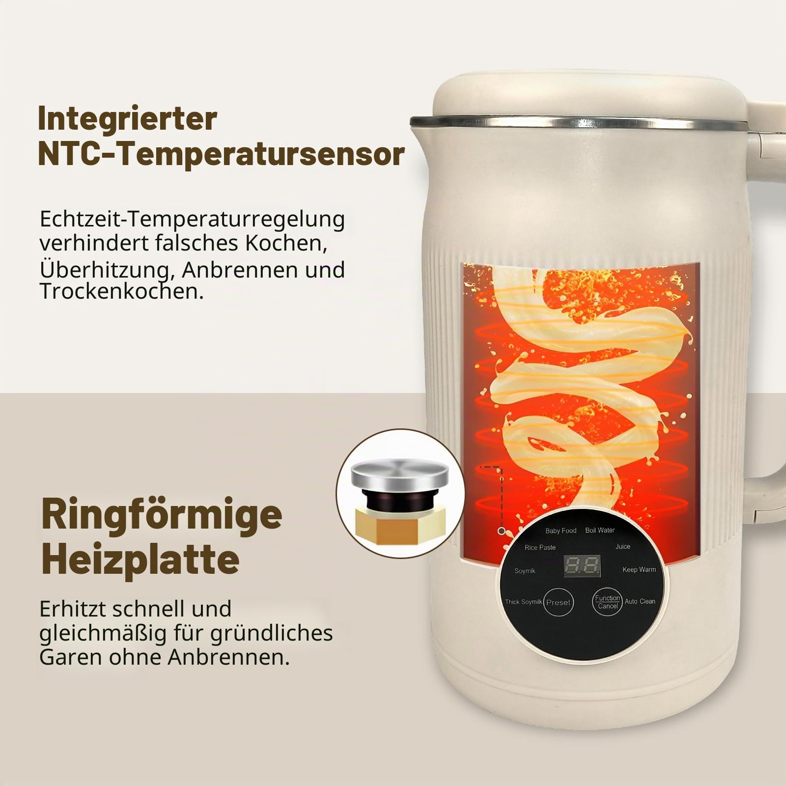 Nussmilchbereiter 8 in 1, 1200 ml Automatischer Sojamilchbereiter, Babynahrungsmaschine mit Verzögerungsstart und Warmhalten