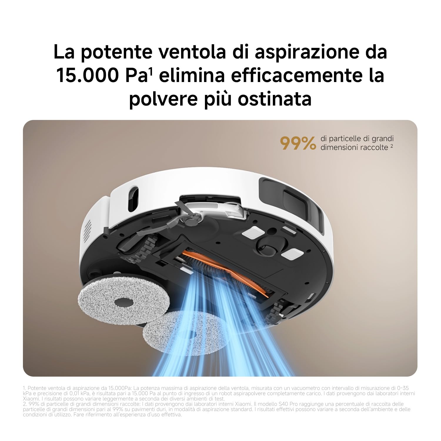 XIAOMI Robot Vacuum S40 Pro, aspirapolvere robotico intelligente e mocio, spazzole laterali autoestensibili, aspirazione 15000 Pa, pavimento duro e tappeto, telecomando tramite app