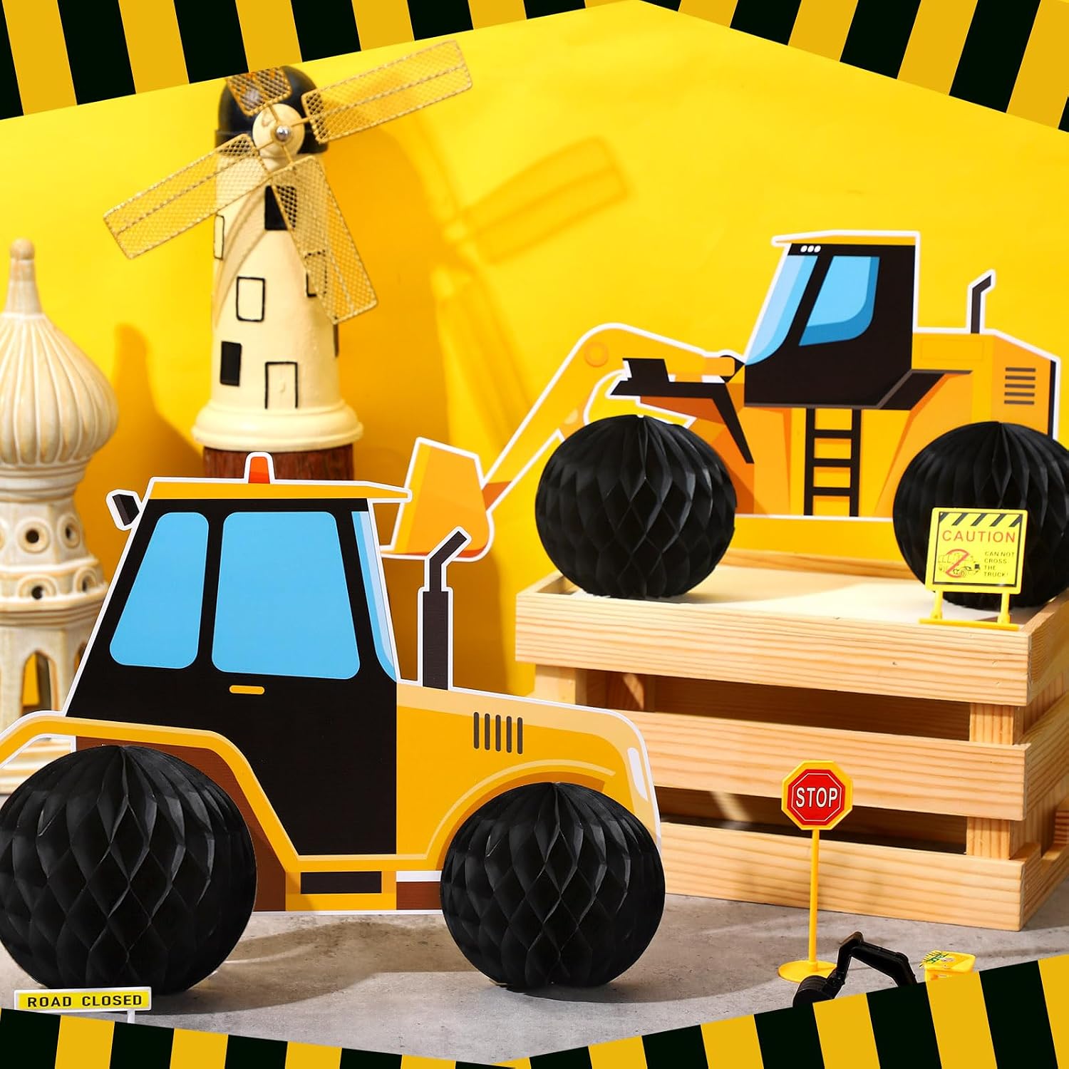 Shappy 6 Pcs Construction Birthday Party Supplies Construction Honeycomb Centerpieces Dump Truck Birthday Decorations Car Honeycomb Centerpieces Table Toppers for Themed Party Favors