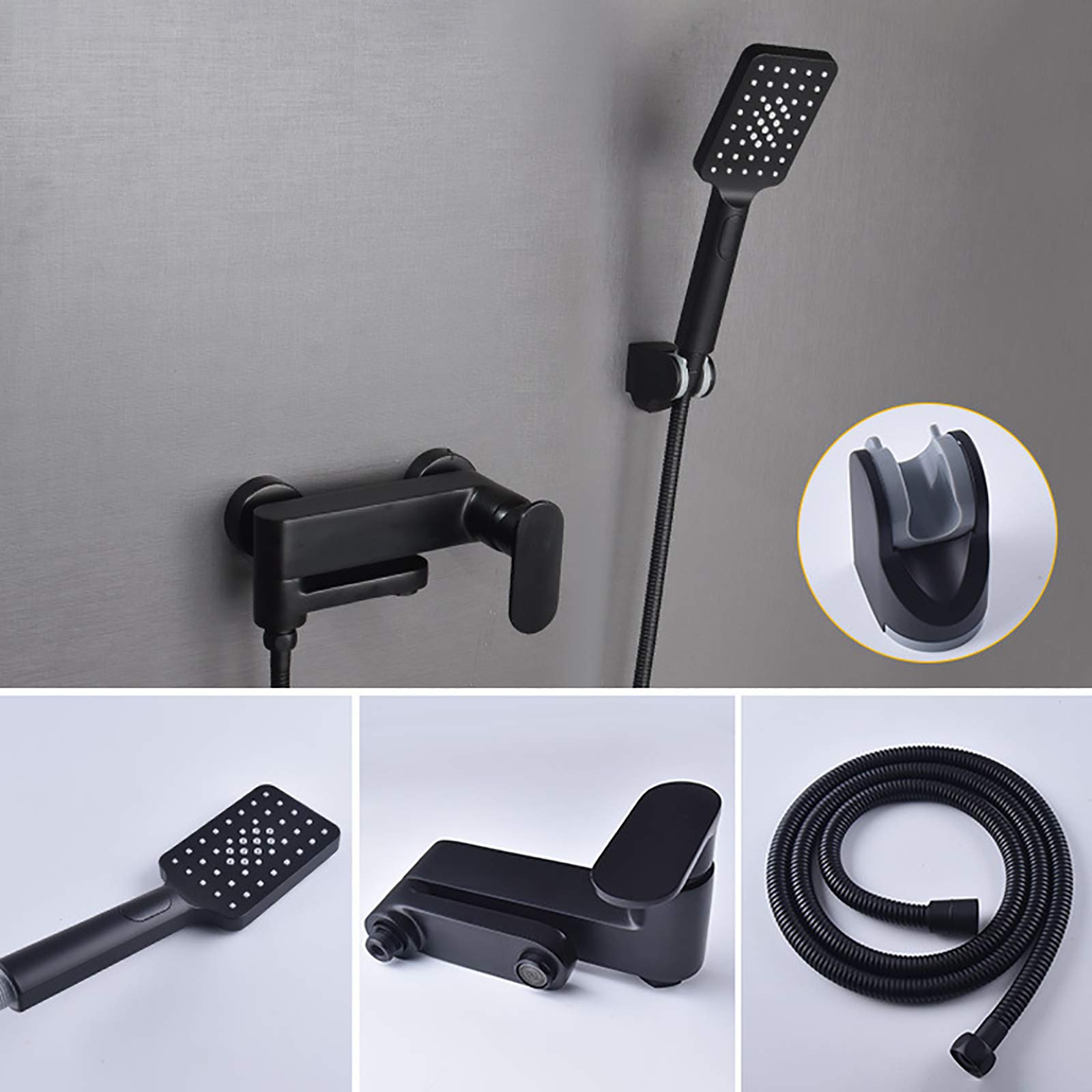 Rubinetto per vasca con acqua calda e fredda, rubinetto per vasca girevole, rubinetto per vasca a parete, rubinetto per vasca in ottone, miscelatore monocomando con doccetta a 3 modalità, nero