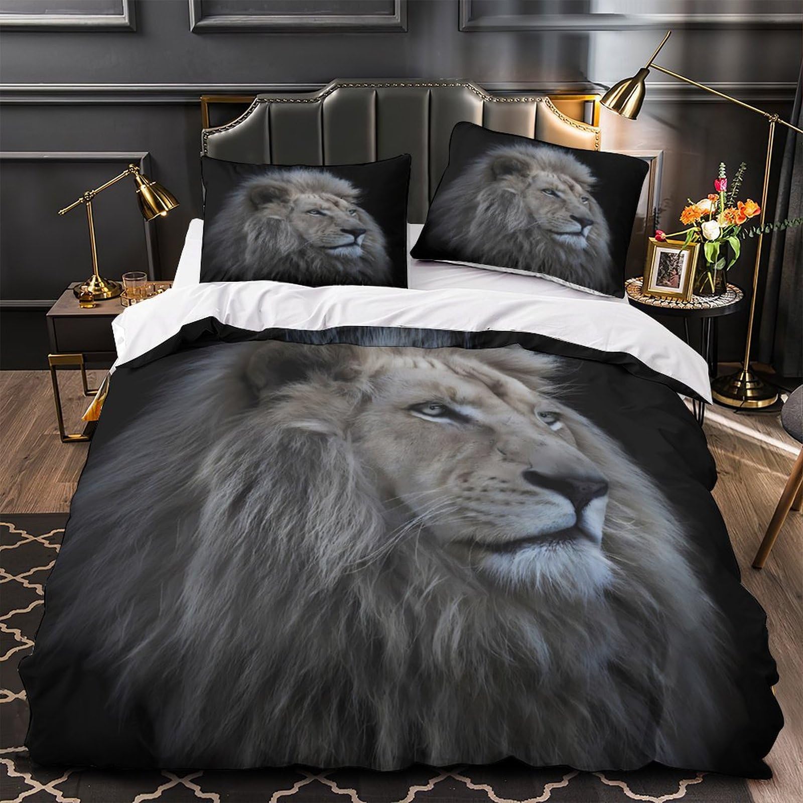 Housse de couette lion 3D drap de couette animaux sauvages avec taies d'oreiller
