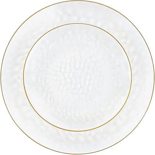 Miniatura 8 de PARTY BARGAINS Juego de platos llanos orgánicos martillados de 7 y 10 pulgadas, paquete de 64 platos transparentes transparentesborde dorado, platos