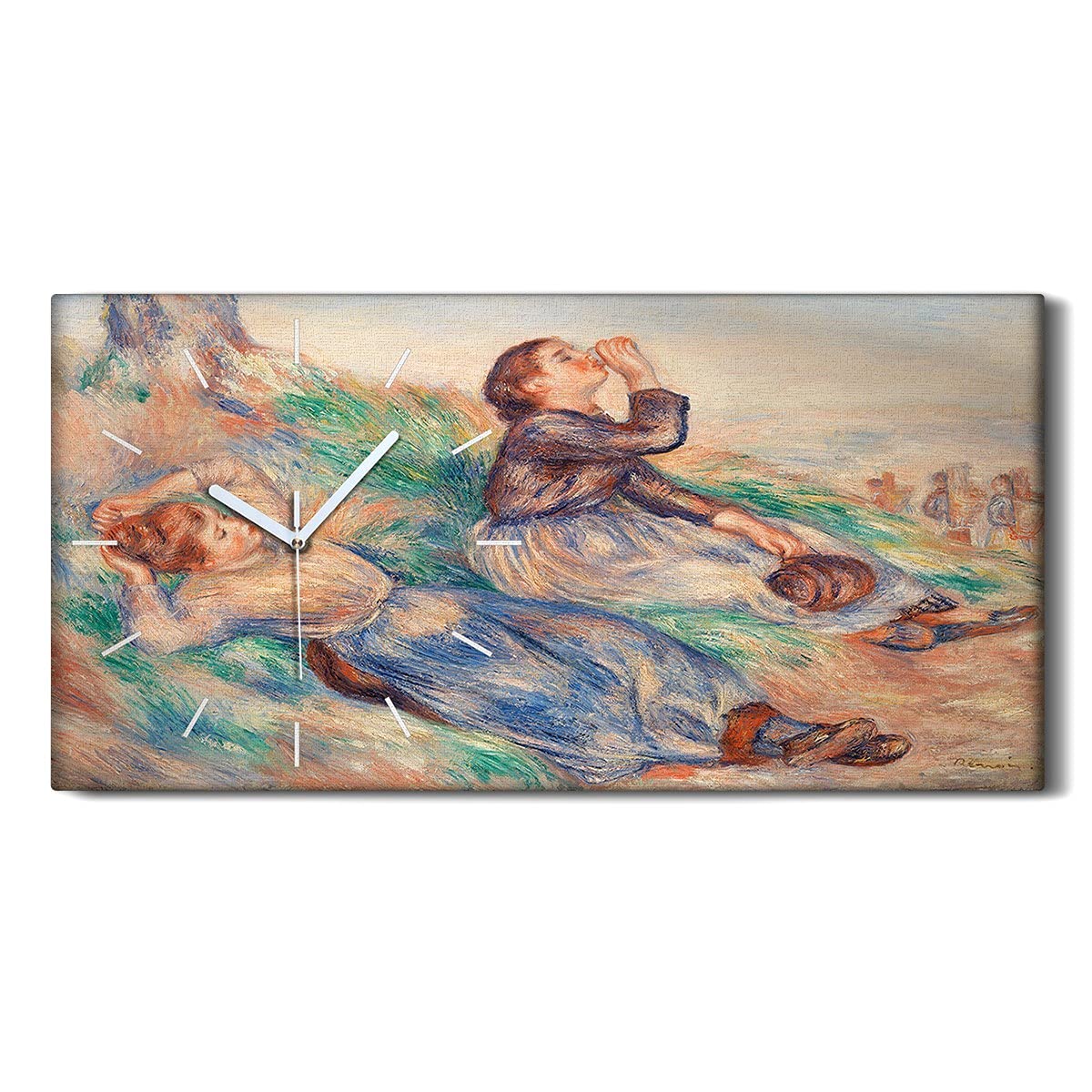 Horloge sur toile 60x30cm art mural moderne salon aiguilles blanches