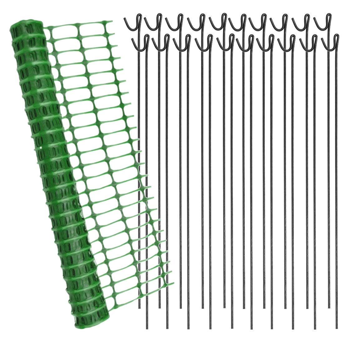 True Products Green 1M X 25M Mesh Barrier Safety Fence 80Gsm & 20 Metal Fencing Pins
