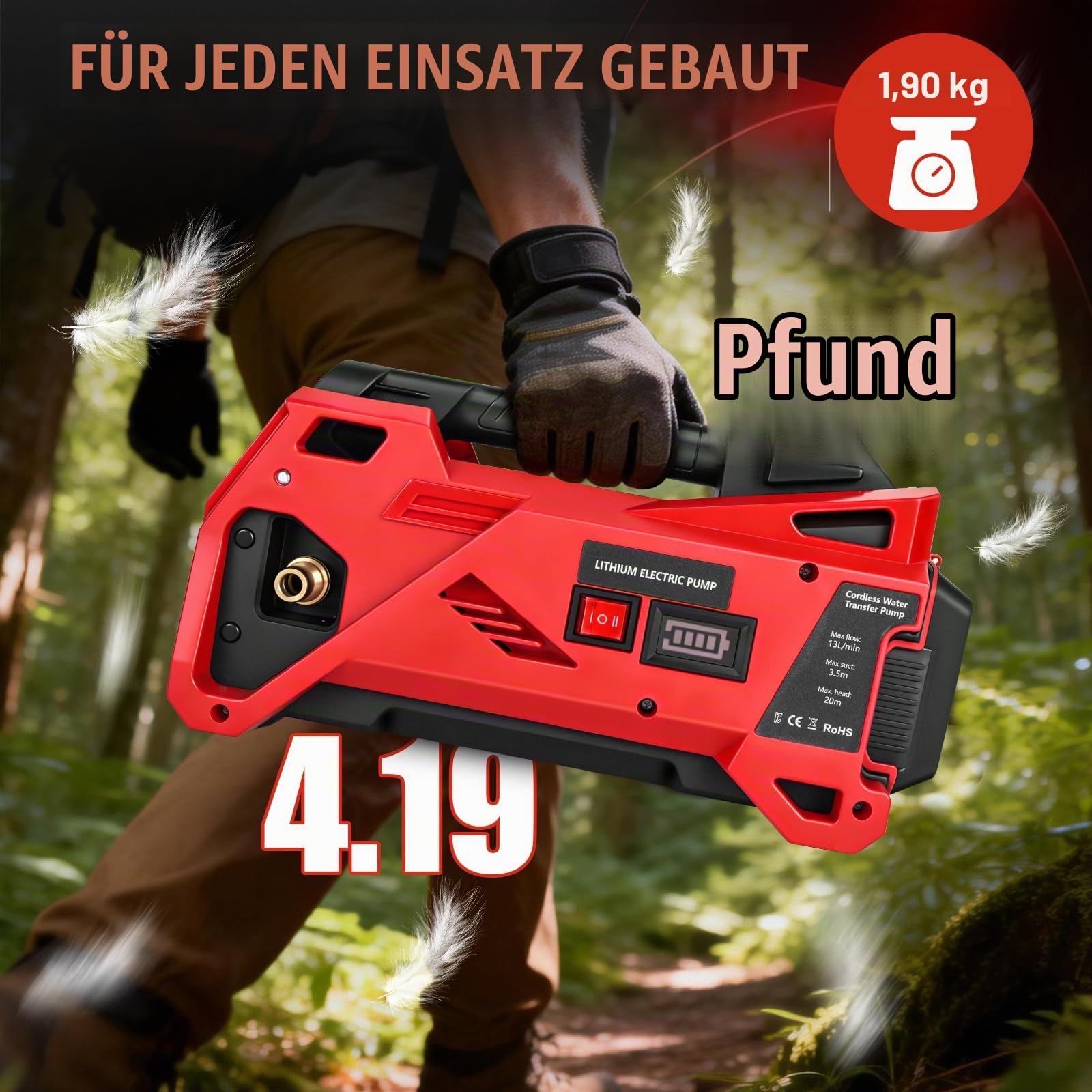 Wasserpumpe Kompatibel mit Milwaukee 18V Akku, Kabellose tragbare selbstansaugende Elektropumpe Für Haus, Pool, Wohnmobil, Garten, Whirlpool, Teich Aquarium (Ohne Akku)