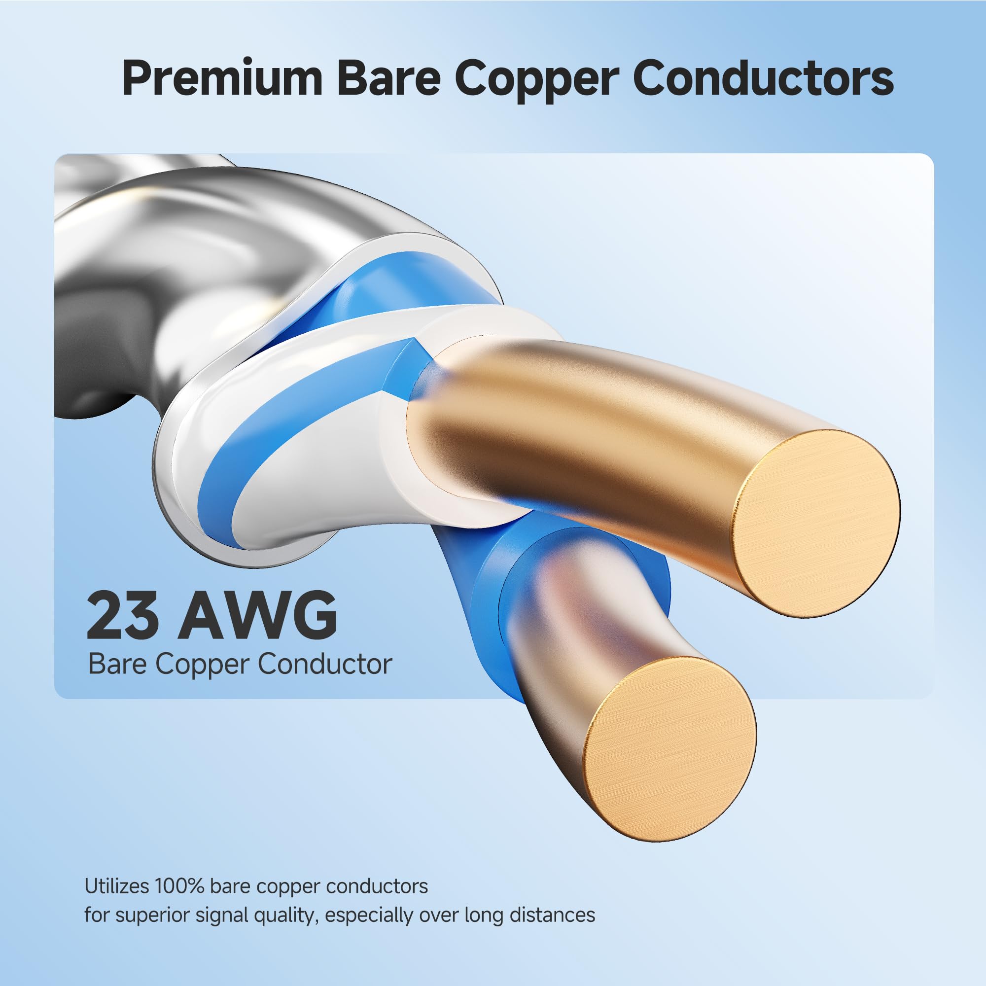 Cable Matters Cavo Ethernet Cat6a schermato in rame nudo da 10 Gbps a parete (CM) nominale 23 AWG, cavo Ethernet Cat6a, 152,4 m, solido, S/STP, S/FTP, cavo Ethernet Cat6a, blu