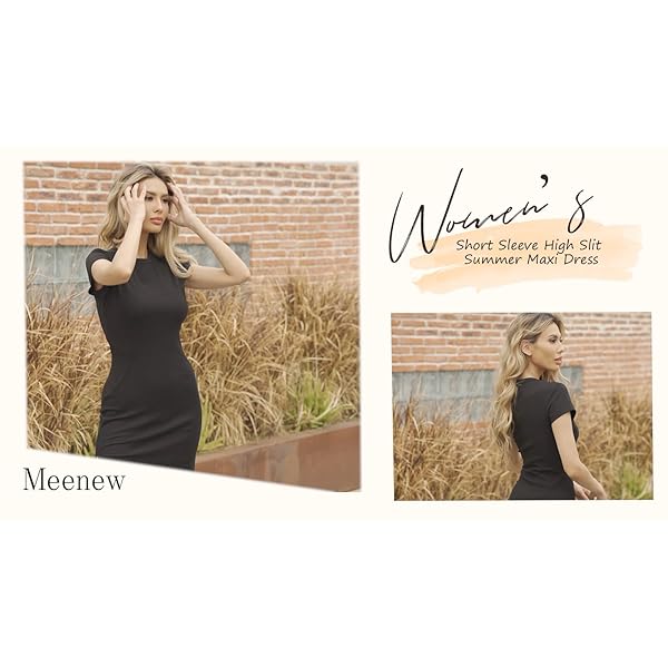 Meenew-Womens-Beach-Vacation-Long-Summer-Dress-High-Slit-Bodycon-Maxi-Dress Womens Short Sleeve Summer Beach Vacation Bodycon High Split Maxi Dress Black M
