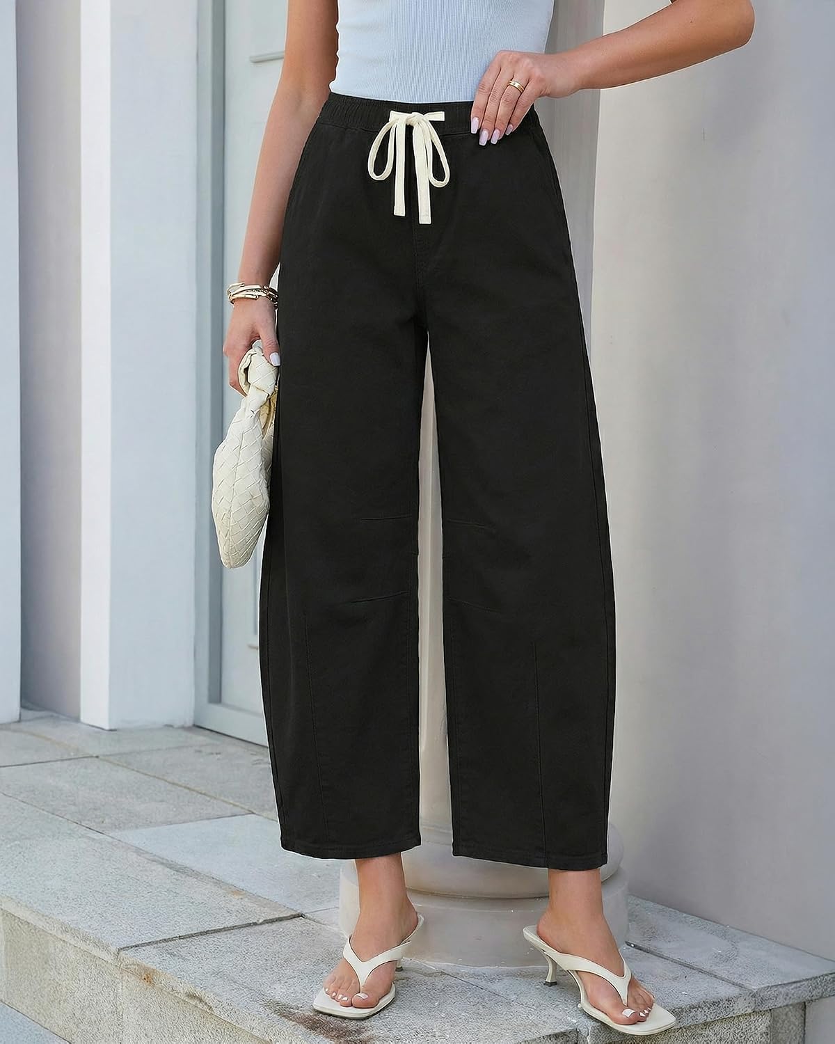 GRAPENT Barrel Jeans Women High Rise Pull On Elastic Waist Crop Denim Pants image 5
