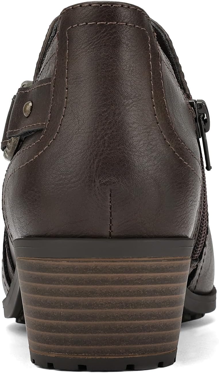 mysoft Women's Side Zipper Ankle Boots Low Stacked Heel Chunky Booties Comfortable Round Toe shoes - Image 5