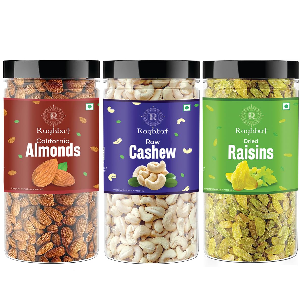 Raghbat Premium Daily Needs Fresh and Healthy Mixed Dry Fruits Combo Pack of 3 (Almonds, Cashews & Raisin Kismis Combo Pack 750g Jar (250g X 3) (B0CGR9X6FP) Amazon Price History, Amazon Price Tracker
