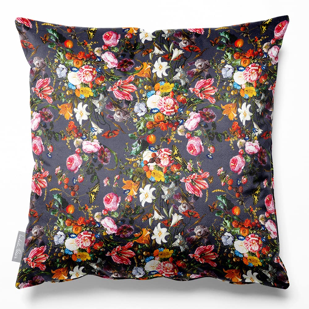 Izabela Peters Graphite Filled Cushions With Covers, Eco-Friendly Velvet, 45 Cm, Floral Dream - For Chairs, Sofas, Seats, Large