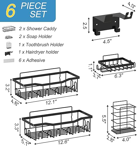 Miniatura 3 de CHEMPFR Shower Caddy 6-Pack Rustproof Stainless Steel Shower Shelf, Bathroom Organizer with Soap Holders, Toothbrush Holder, Hair Dryer Stand, Easy
