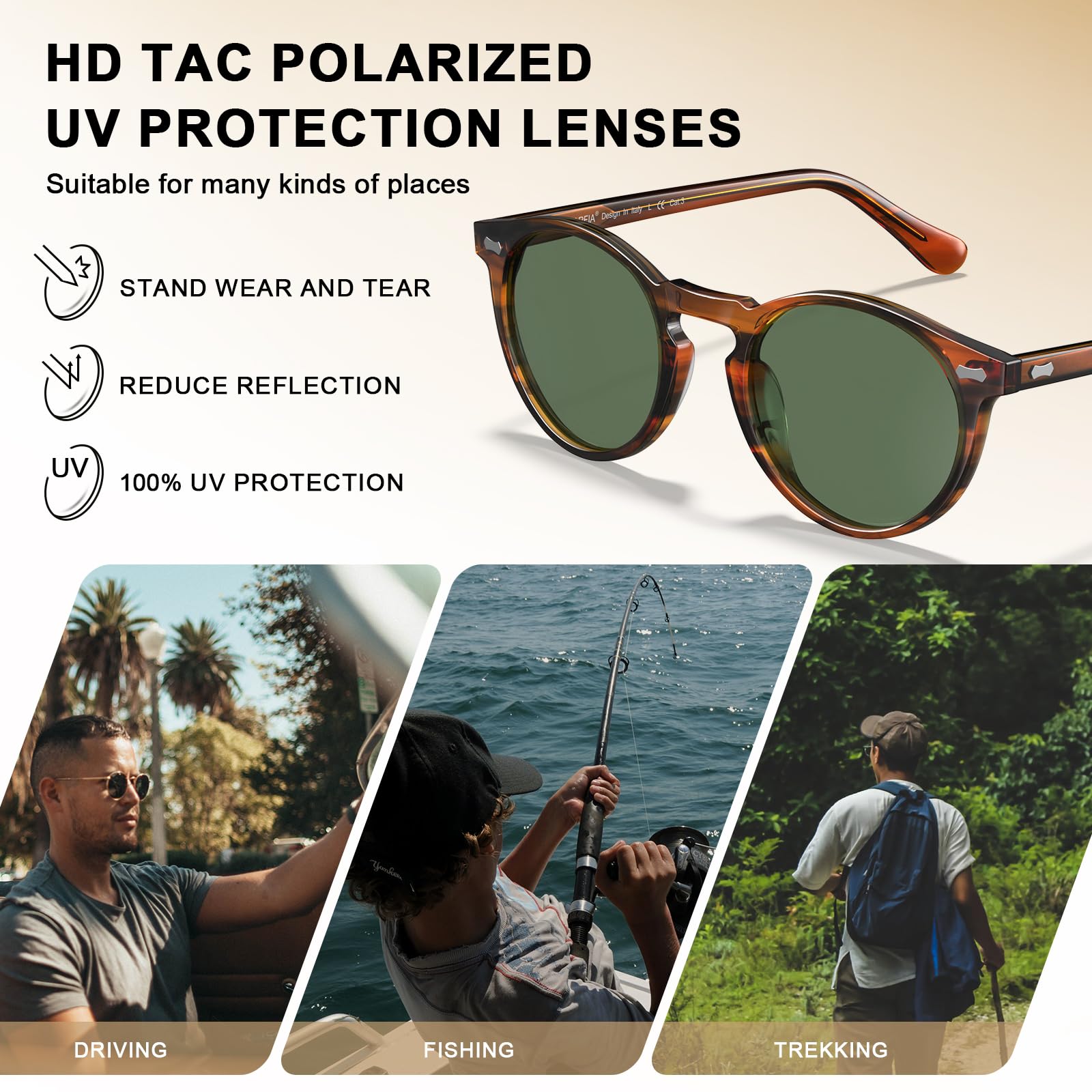 Carfia Retro Occhiali da Sole Uomo Polarizzati Occhiali Unisex per Uomo e Donna con Struttura in Acetato e Protezione UV400