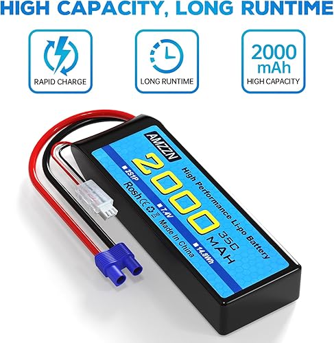 Miniatura 7 de Batería Lipo de 7.4V 2000mAh 35C 2S EC2 Plug Lipo con cable de carga USB para coche RC, modelo de camión, barco de control remoto, RC Quadcopter