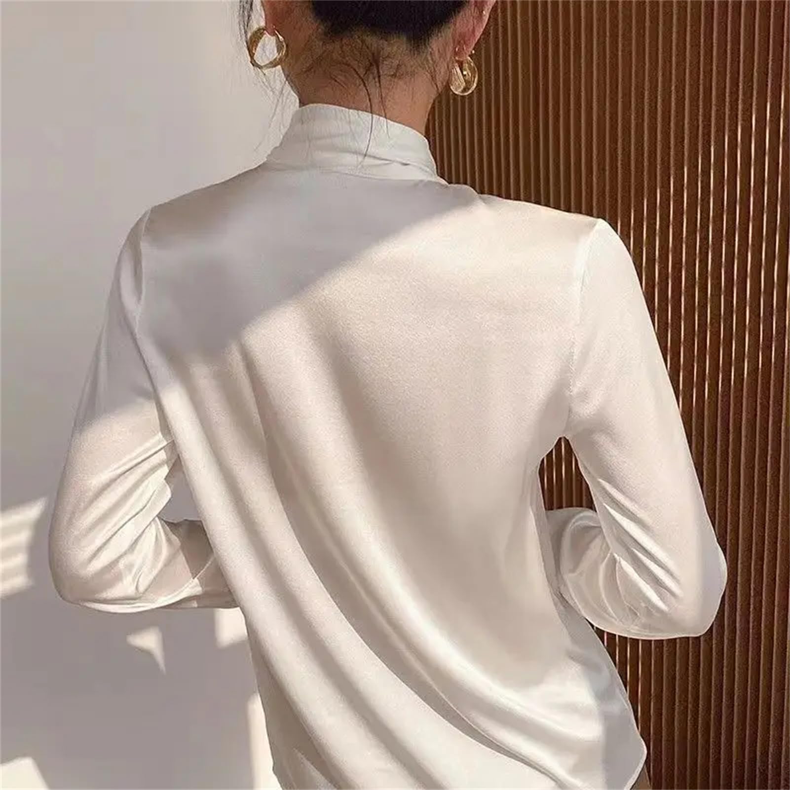 Vogrtcc Camisa de seda de satén de gran tamaño para mujer, blusa de manga larga para oficina