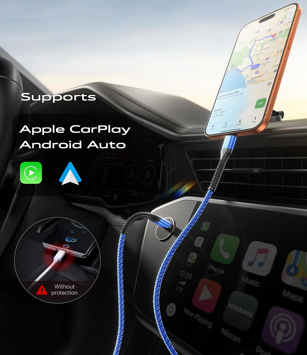 USB C to C Cable 60W Fast Charging 6FT, USB C to USB C Cable for CarPlay image 5