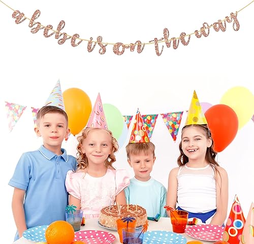 Miniatura 6 de Halodete A Bebe is on the Way Banner, Pregnancy Announcement, Baby Shower, French Welcome Baby Party Decorations Rose Gold Glitter