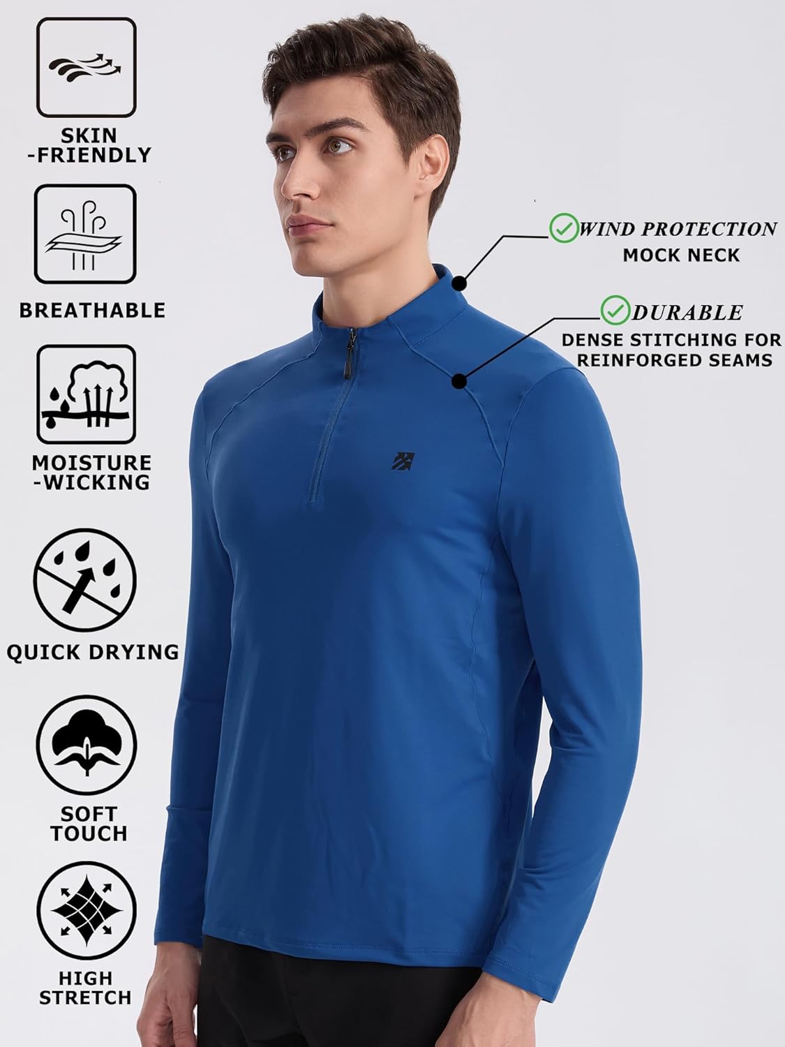 Mens Golf Shirts Skinny Quarter Zip Pullover Outdoor Sports Running Shirts - Image 4