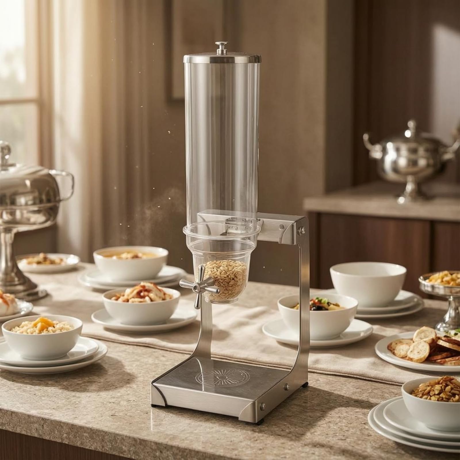 Qianly Máquina Dispensadora Granos Cilíndrico Dispensador Cereal Transparente Base Rectangular Dosificador Granos, 7L Doble Cabezal