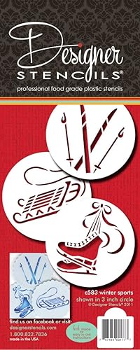 Miniatura 3 de Designer Stencils Plantillas de galletas deportivas de invierno, (trineo, patines de hielo y esquís), beigesemitransparente